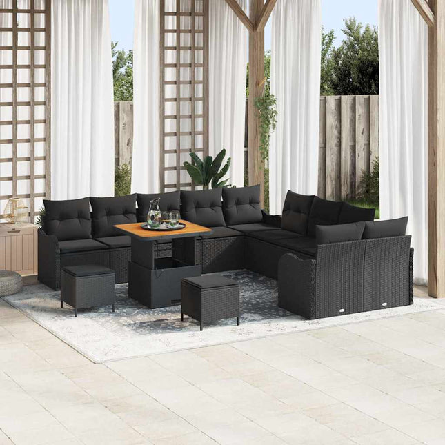 Havesofa Sæt med pude 13 pcs Sort polyrattan