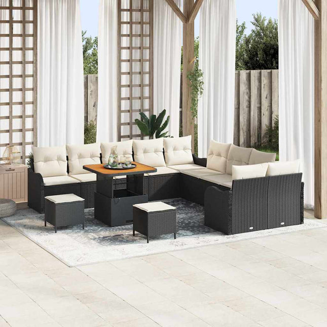 Havesofa Sæt 13 pcs Sort polyrattan