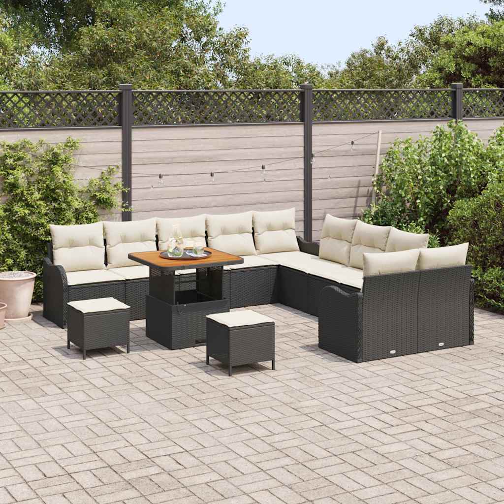 Havesofa Sæt 13 pcs Sort polyrattan