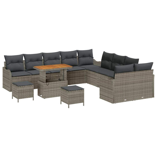 Havesofa Sæt med pude 13 pcs Grå polyrattan