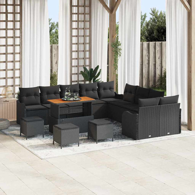 Havesofa Sæt med pude 14 pcs Sort polyrattan