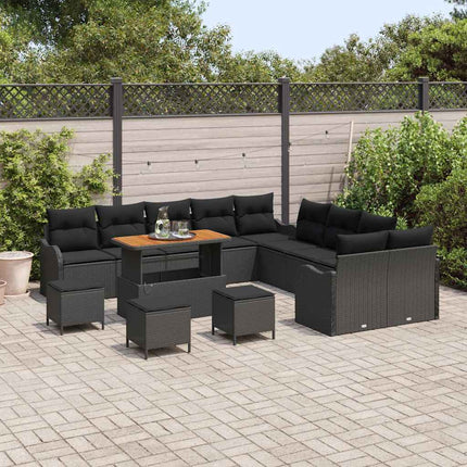 Havesofa Sæt med pude 14 pcs Sort polyrattan