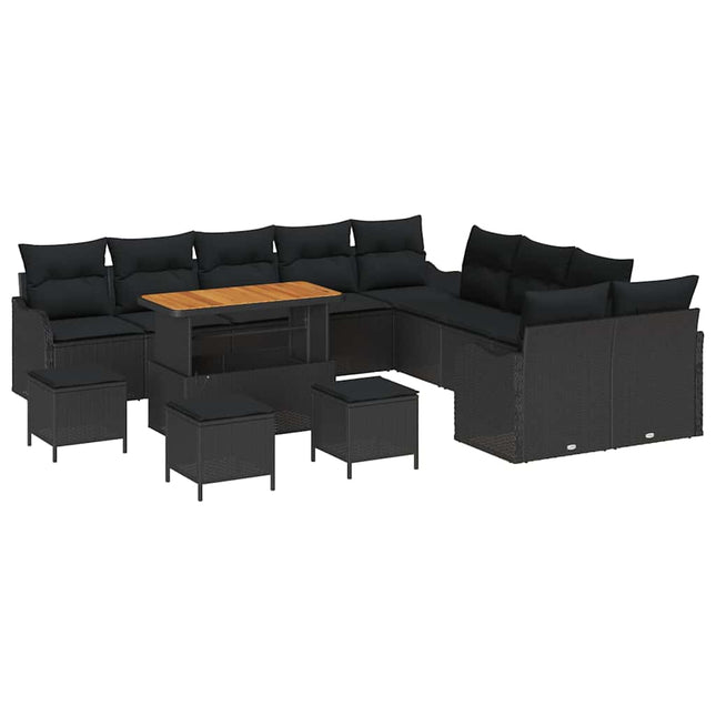 Havesofa Sæt med pude 14 pcs Sort polyrattan