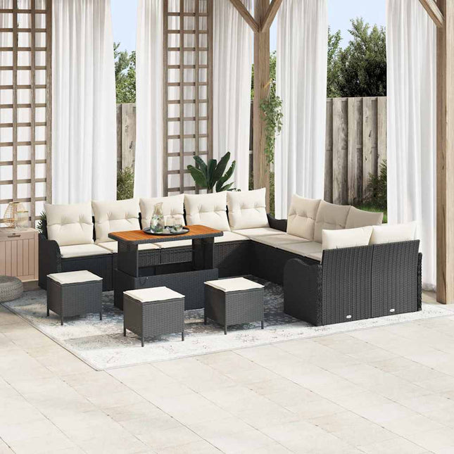 Havesofa Sæt 14 pcs Sort polyrattan