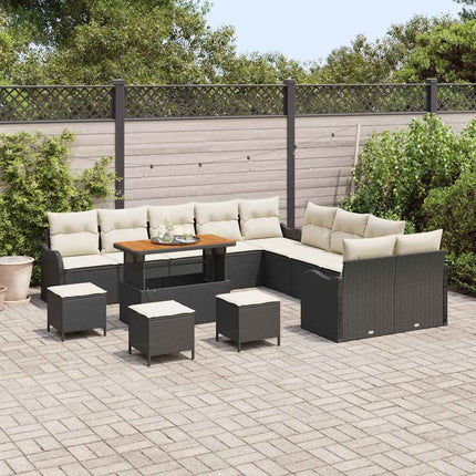 Havesofa Sæt 14 pcs Sort polyrattan