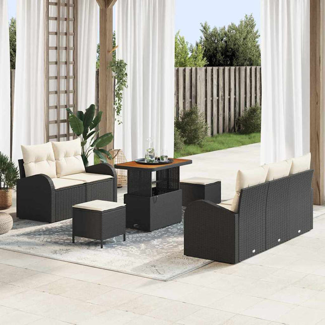 Havesofa Sæt med pude 8 pcs Sort polyrattan