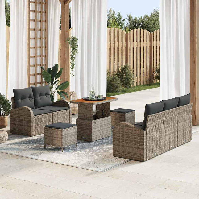 Havesofa Sæt med pude 8 pcs Grå polyrattan