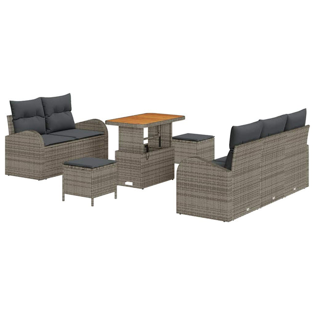Havesofa Sæt med pude 8 pcs Grå polyrattan