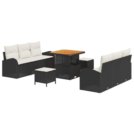 Havesofa Sæt med pude 9 pcs Sort polyrattan