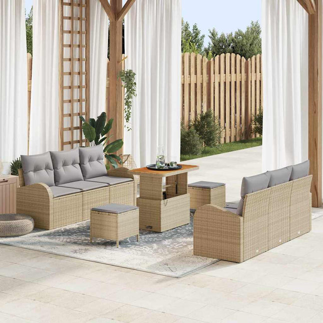 Havesofa Sæt med pude 9 pcs Beige polyrattan