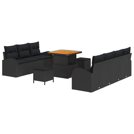 Havesofa Sæt med pude 10 pcs Sort polyrattan