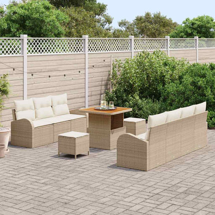 Havesofa Sæt med pude 10 pcs Beige polyrattan