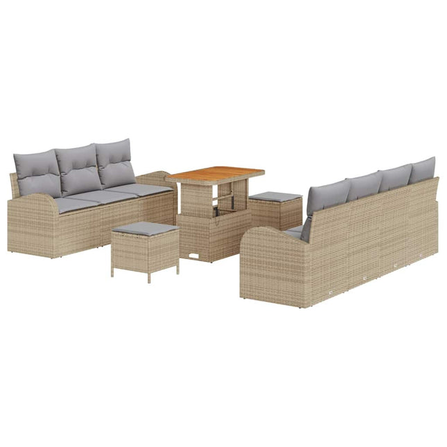 Havesofa Sæt med pude 10 pcs Beige polyrattan