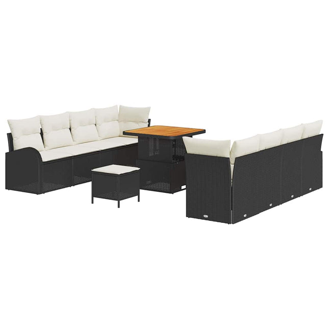 Havesofa Sæt med pude 11 pcs Sort polyrattan