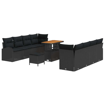 Havesofa Sæt med pude 11 pcs Sort polyrattan