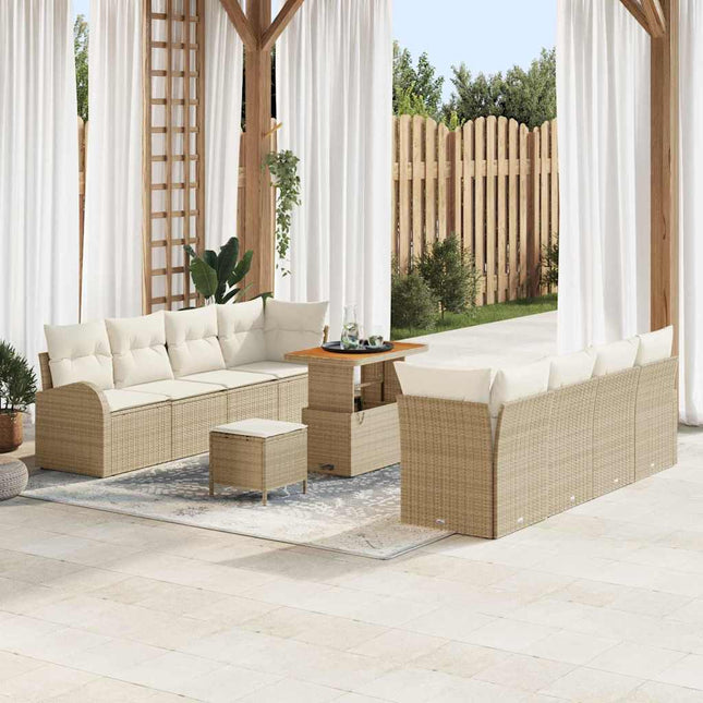 Havesofa Sæt med pude 11 pcs Beige polyrattan
