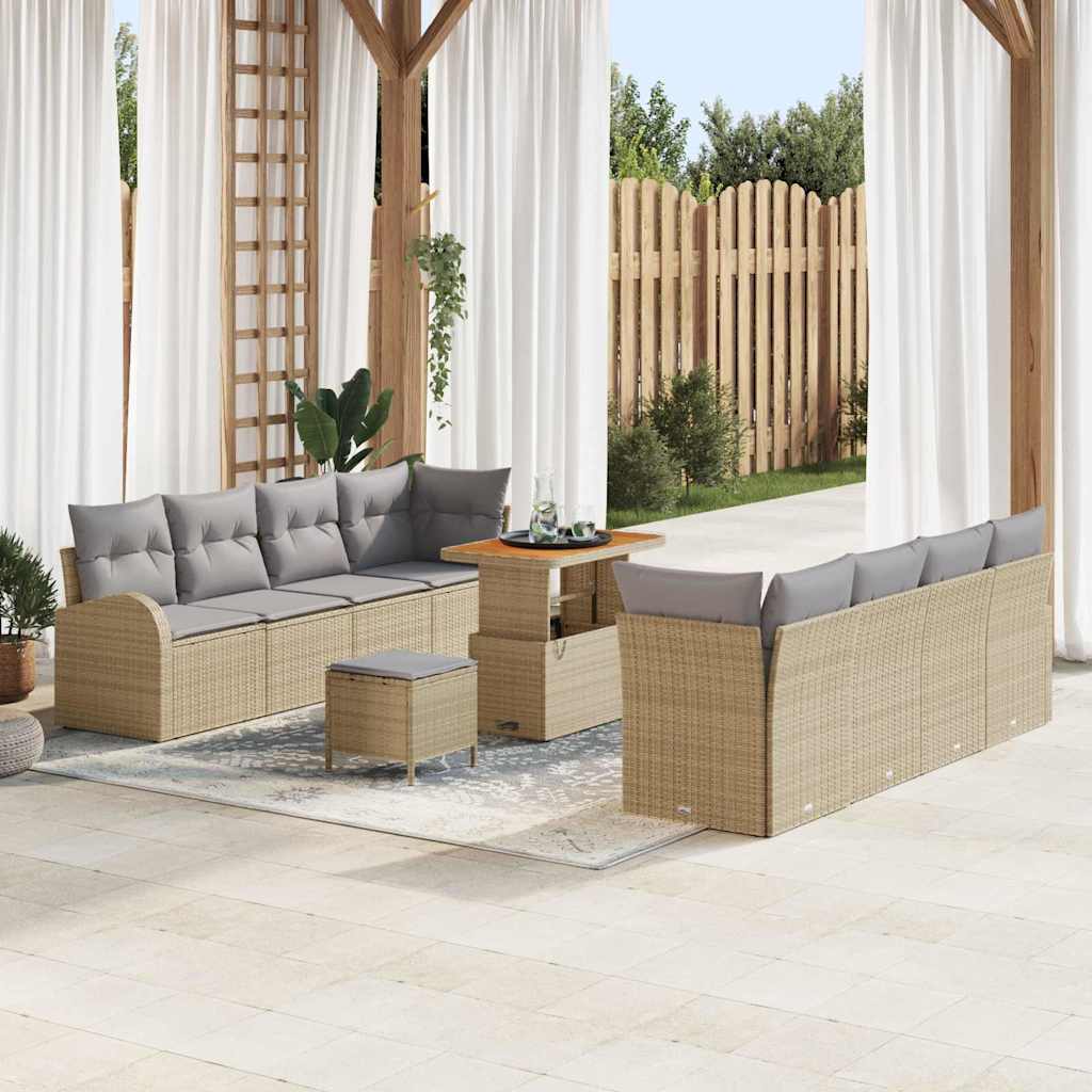 Havesofa Sæt med pude 11 pcs Beige polyrattan