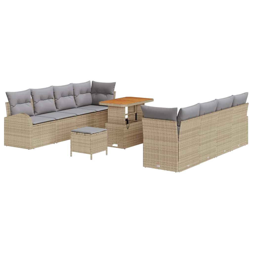Havesofa Sæt med pude 11 pcs Beige polyrattan
