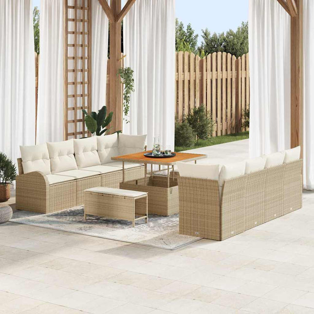 Havesofa Sæt med pude 11 pcs Beige polyrattan