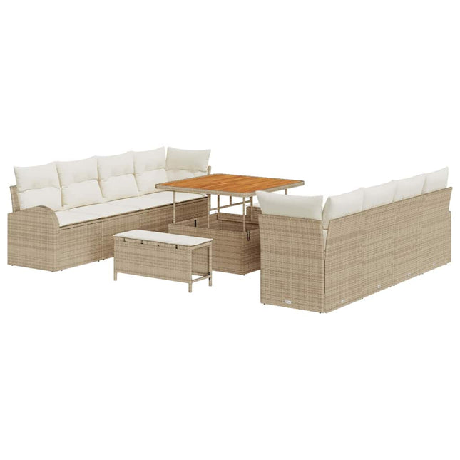 Havesofa Sæt med pude 11 pcs Beige polyrattan