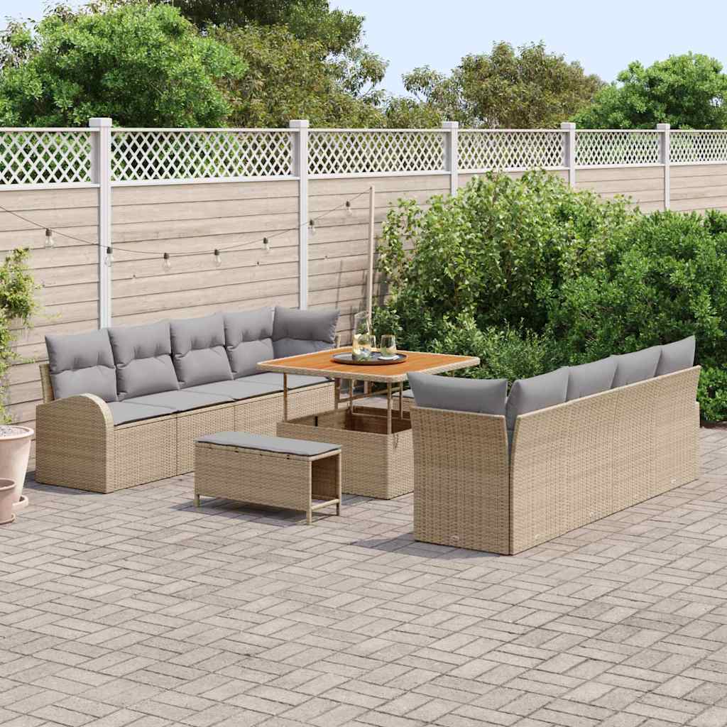 Havesofa Sæt med pude 11 pcs Beige polyrattan