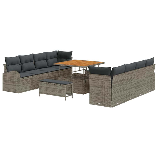Havesofa Sæt med pude 11 pcs Grå polyrattan