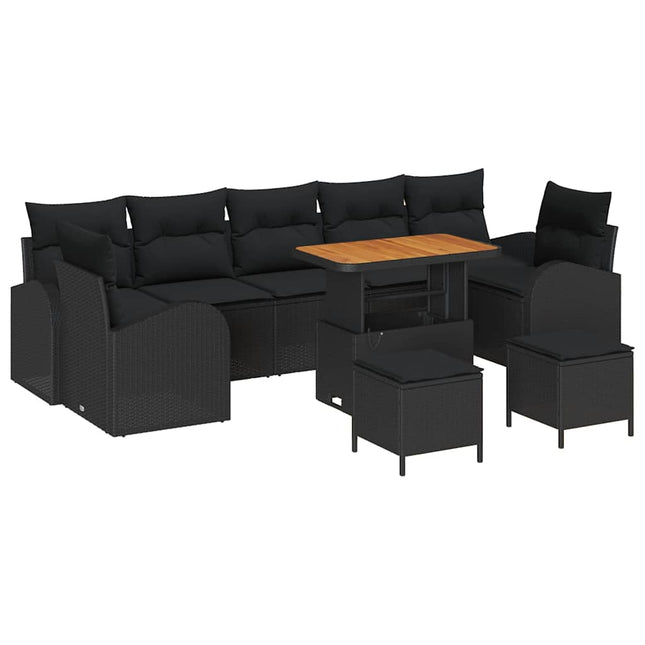 Havesofa Sæt med pude 10 pcs Sort polyrattan