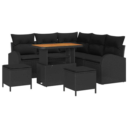 Havesofa Sæt med pude 8 pcs Sort polyrattan