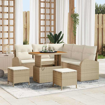 Havesofa Sæt med pude 8 pcs Beige polyrattan