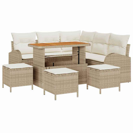 Havesofa Sæt med pude 9 pcs Beige polyrattan