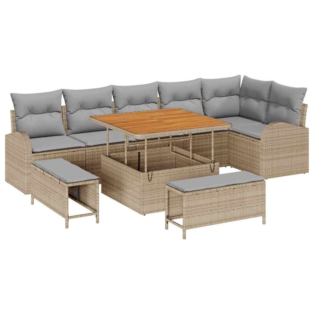 Havesofa Sæt med pude 9 pcs Beige polyrattan