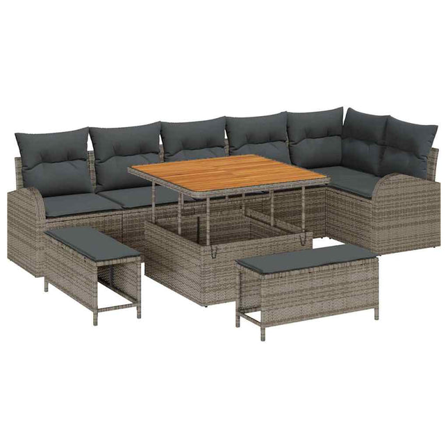 Havesofa Sæt med pude 9 pcs Grå polyrattan
