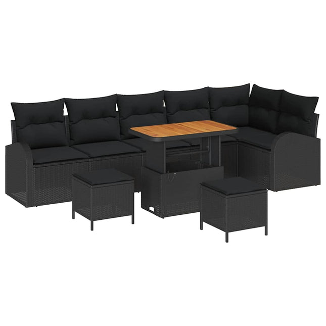 Havesofa Sæt med pude 9 pcs Sort polyrattan