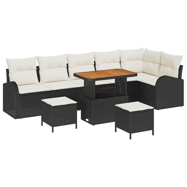 Havesofa Sæt med pude 9 pcs Sort polyrattan