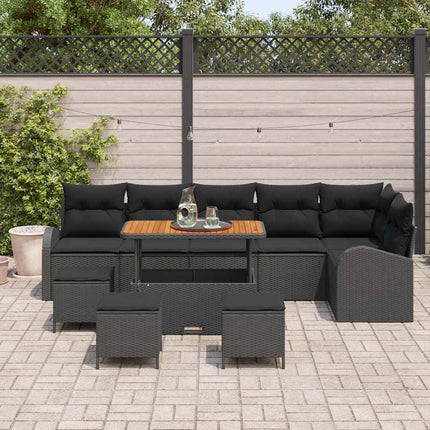 Havesofa Sæt med pude 10 pcs Sort polyrattan