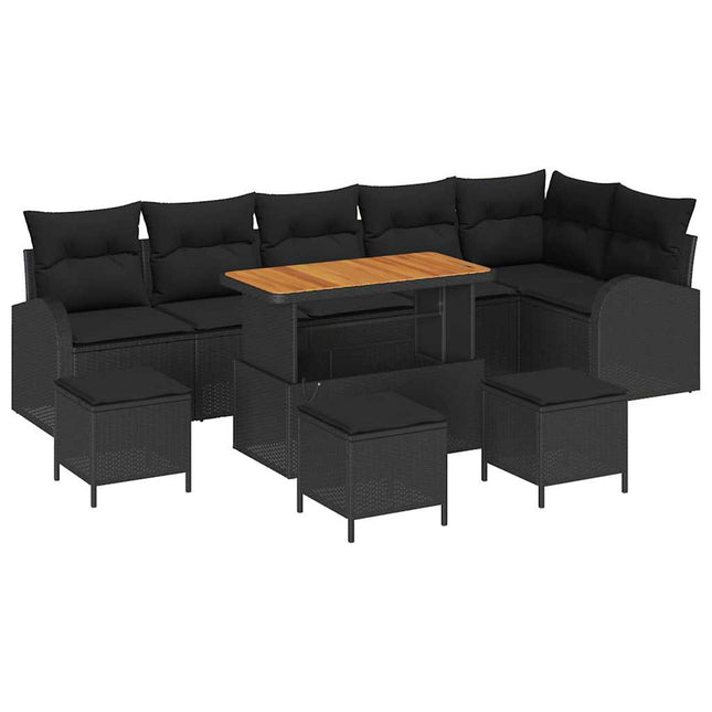 Havesofa Sæt med pude 10 pcs Sort polyrattan
