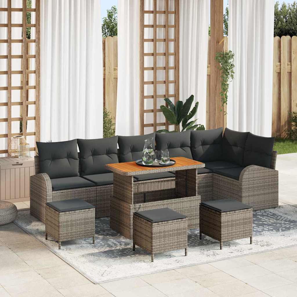 Havesofa Sæt med pude 10 pcs Grå polyrattan
