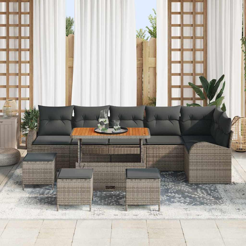 Havesofa Sæt med pude 10 pcs Grå polyrattan