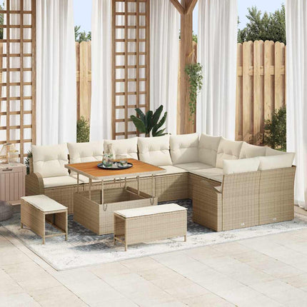 Havesofa Sæt med pude 12 pcs Beige polyrattan