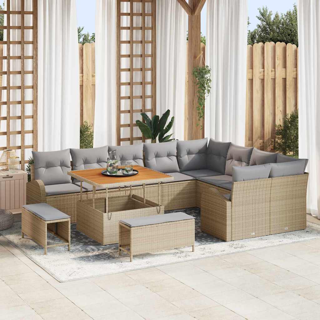Havesofa Sæt med pude 12 pcs Beige polyrattan