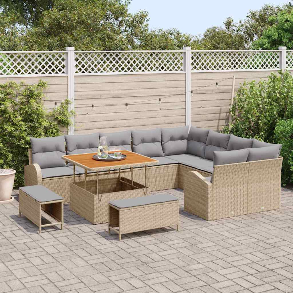 Havesofa Sæt med pude 12 pcs Beige polyrattan
