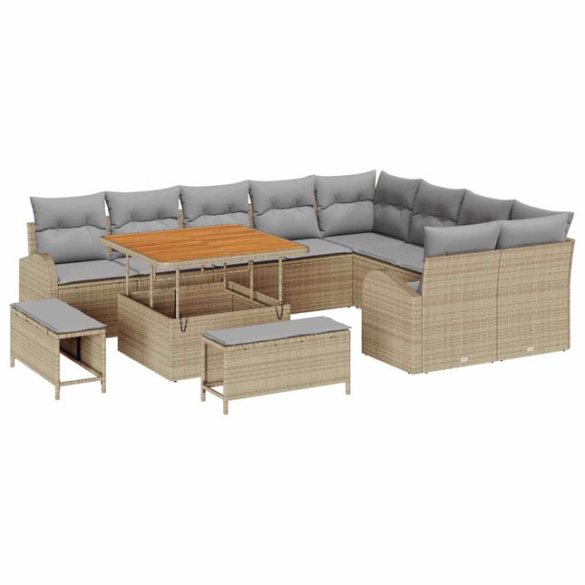 Havesofa Sæt med pude 12 pcs Beige polyrattan