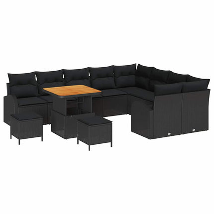 Havesofa Sæt 12 stk. Sort polyrattan
