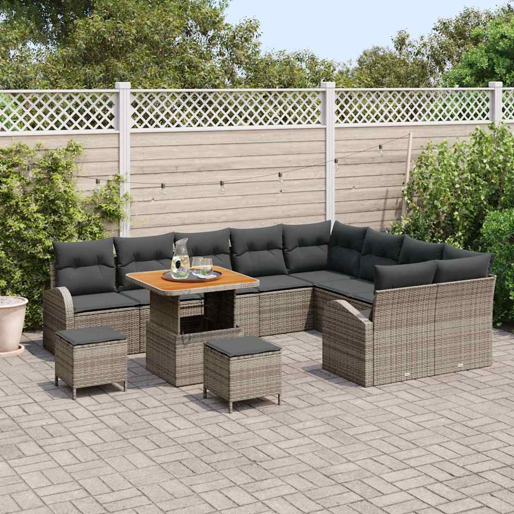 Havesofa Sæt med pude 12 pcs Grå polyrattan