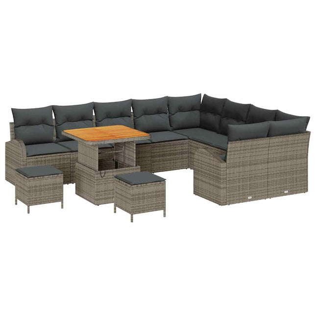 Havesofa Sæt med pude 12 pcs Grå polyrattan