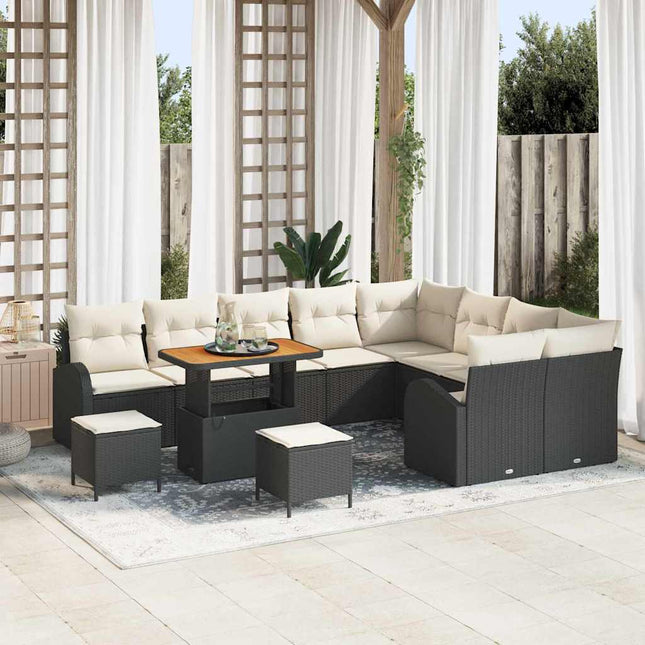Havesofa Sæt med pude 12 pcs Sort polyrattan