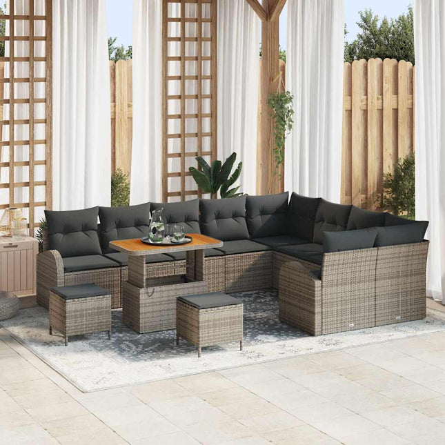 Havesofa Sæt med pude 12 pcs Grå polyrattan