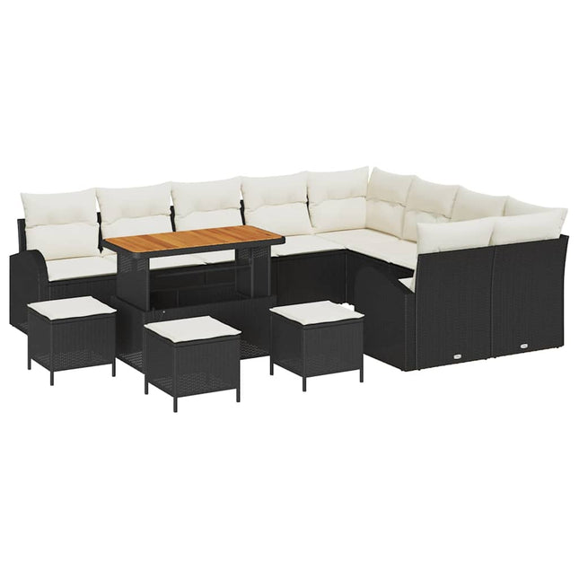 Havesofa Sæt med pude 13 pcs Sort polyrattan