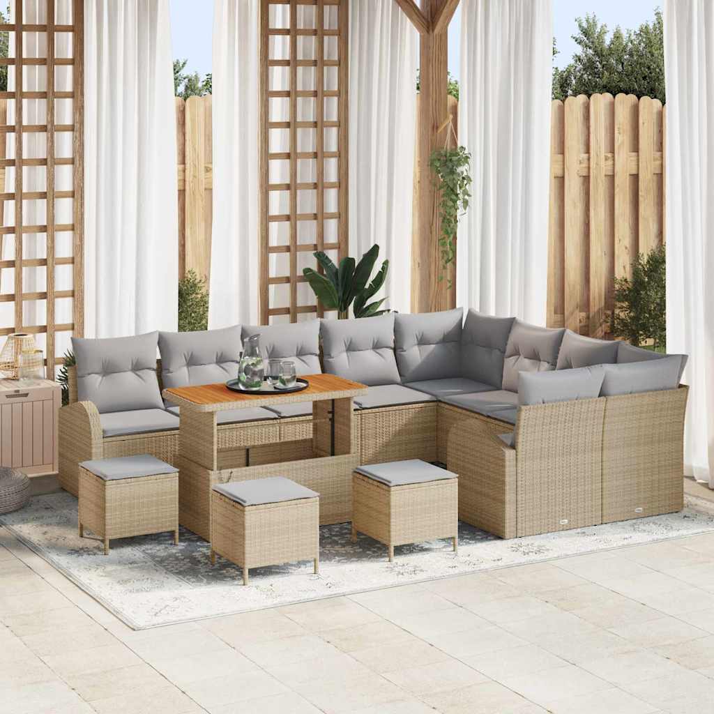 Havesofa Sæt med pude 13 pcs Beige polyrattan