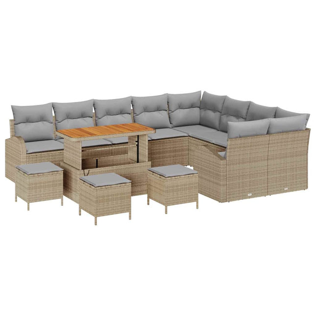 Havesofa Sæt med pude 13 pcs Beige polyrattan